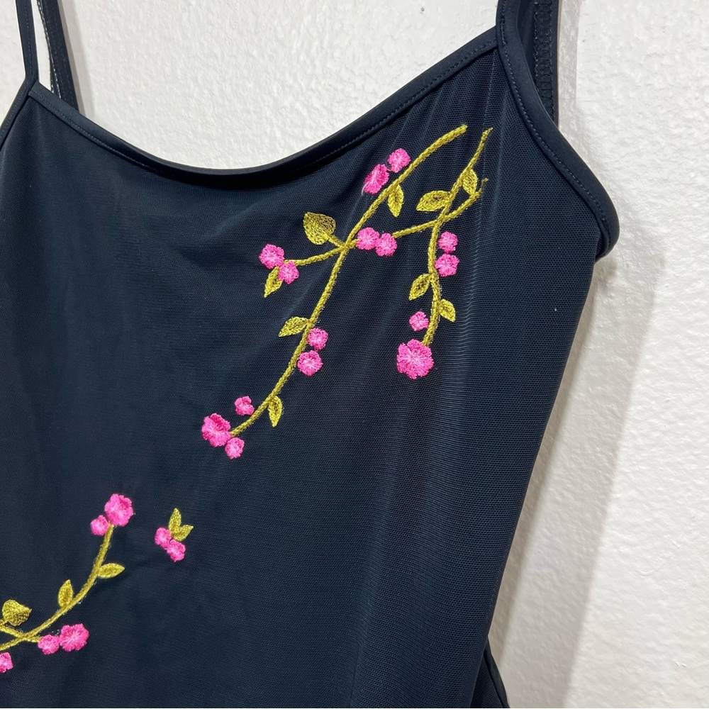 Oscar De La Renta Black Cherry Blossom Embroidered One Piece Swim - Picture 8 of 12
